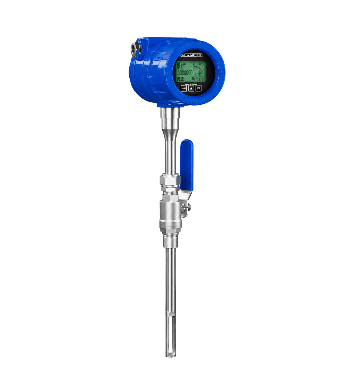 Insertion type thermal mass flow meter